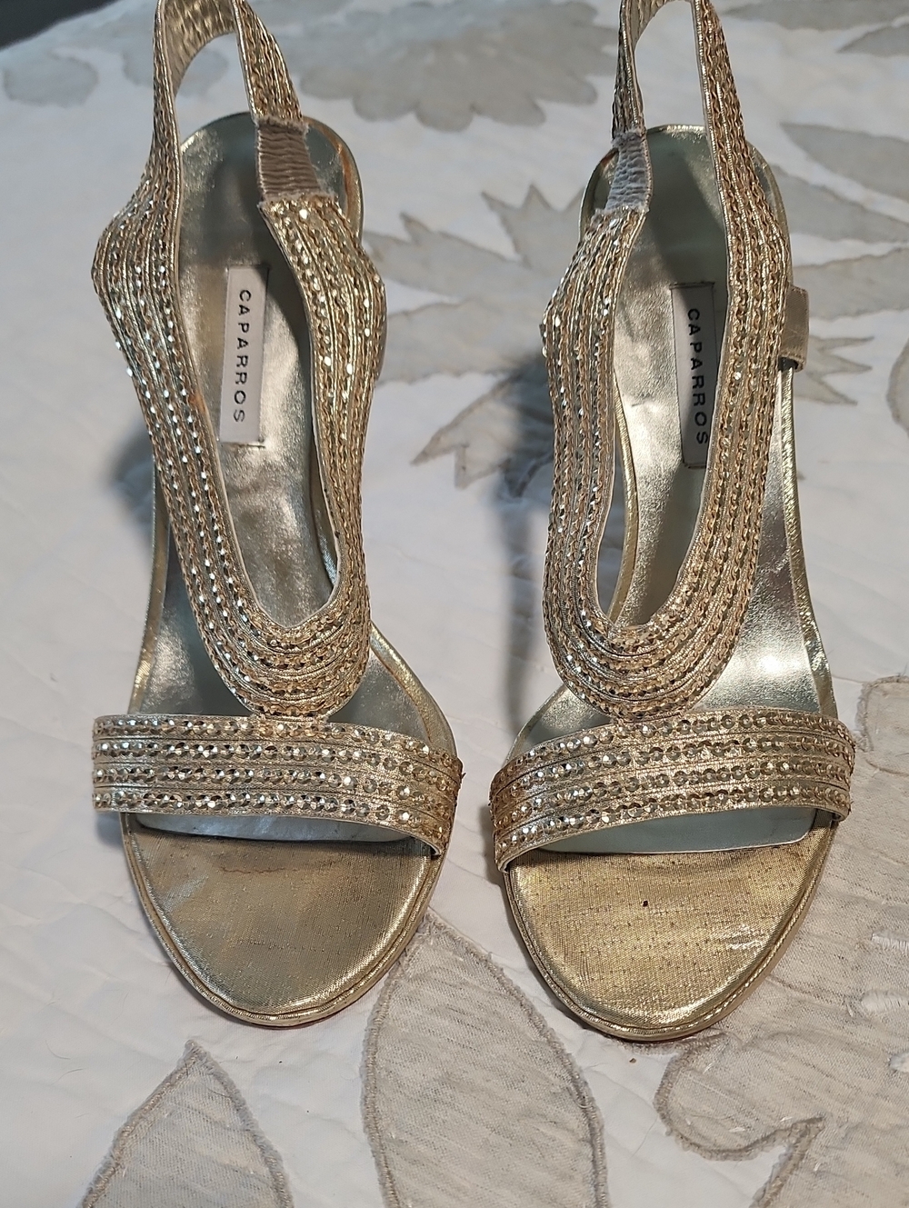 Caparros Metallic Gold Rhinestone Slingback Heels